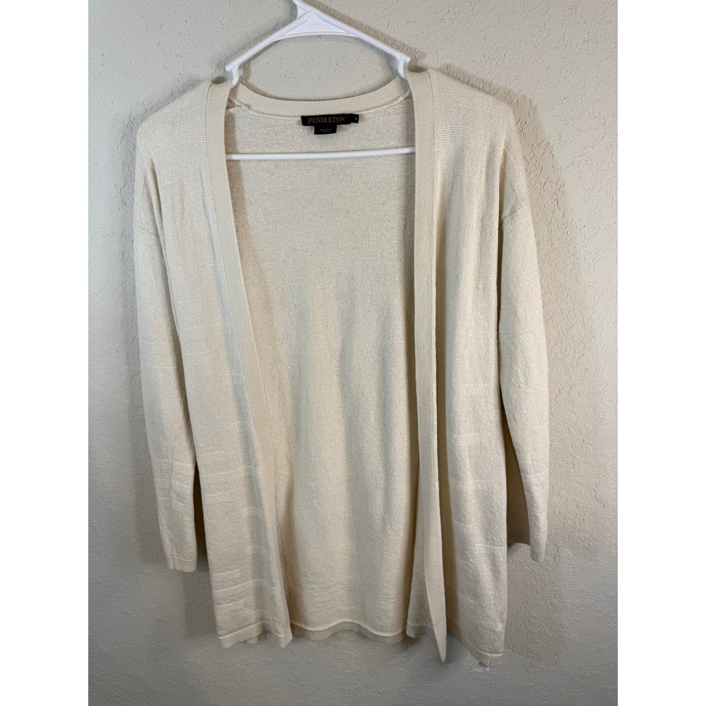 Pendleton Cashmere blend Cream Textured Cardigan Sweater Lightweight Size S